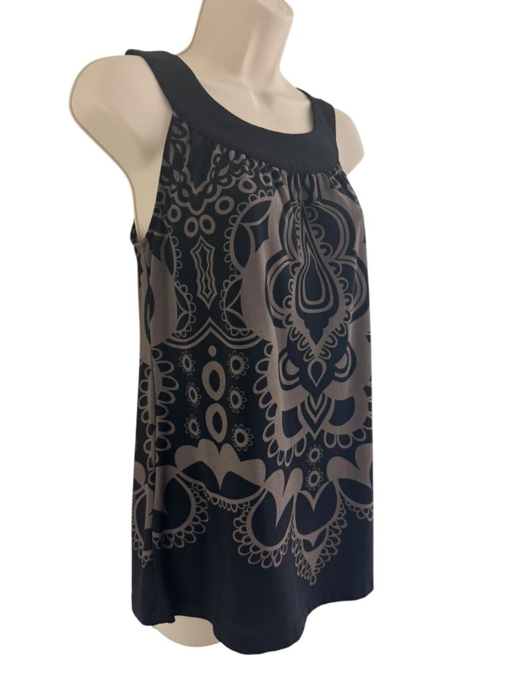 Apt. 9 Black Brown Printed Halter Babydoll Tank Top Shirt Blouse Summer Size S - Picture 2 of 8